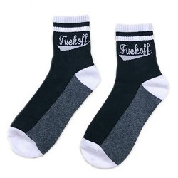 Quietcloud Fashion Harajuku Cotton Letters Stripe Skateboard Unisex Couple Sport Socks (Black)