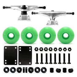 VJ Skateboard Combo 5” Trucks Silver, 52mm Skateboard Wheels, Abec7 Bearings, Screws, Riser Pads ...