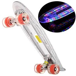 ANCHEER 22” Cruiser Crystal Clear Board Complete Skateboard with Colorful LED Light Up Dec ...