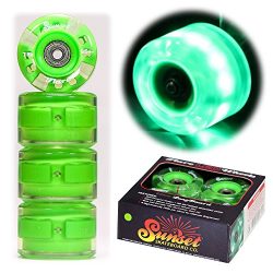 Sunset Skateboards Long Board Wheel with ABEC-9 Bearing (4-Pack), Green, 65mm/78a