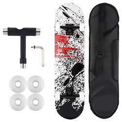 WeSkate 31″ Skateboard 9 Layer Maple Complete Trucks Skate Board with 4 Spare Wheels Carry ...