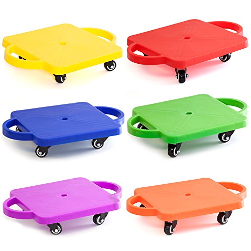 Kids Gym Class Plastic Scooter Board with Safety Guard Handles by GSE (Pack of 6 Colors)
