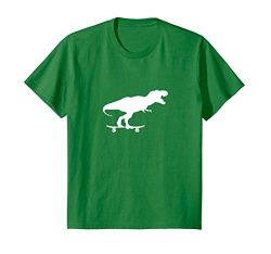 Kids Dinosaur Skateboarding Shirt Funny Cool Skater Gift 8 Kelly Green