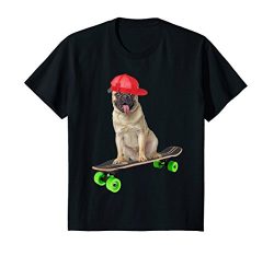 Kids Cute Funny Pug Dog Skateboarding Skater Trucks Shirt Gifts 12 Black