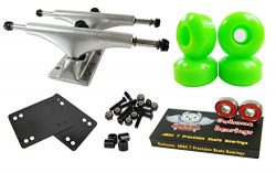 Owlsome 5.25 Polished Aluminum Skateboard Trucks w/52mm Wheels Combo Set (Green)