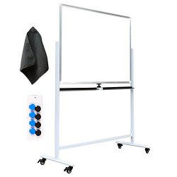 Large Magnetic Mobile Whiteboard with Stand – Doublesided Reversible Dry Erase Board on Wh ...