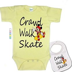 babybytes Crawl Walk Skate – Sports Skateboarding Custom Baby Bodysuit Onesie & Bib