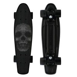 Merkapa Complete 22 inch Skull Style Skateboard for Kids, Beginners (Black)