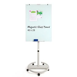 Glass Board, Magnetic Glass Dry Erase Board 40×28 inches Mobile Whiteboard Flipchart Easel  ...