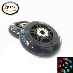 AOWISH 76mm Light Up Inline Skate/Rollerblade Replacement Wheels (pair) with ABEC-7 Bearings for ...