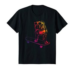 Kids Skateboard English Bulldog T Shirt skateboarding dog neon 10 Black