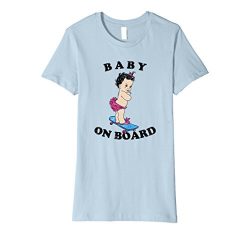 Womens Funny Pun Tee Skateboarding Skater T-Shirt Baby On Board Large Baby Blue