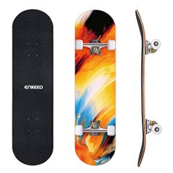 ENKEEO 32″ Skateboard Complete 9 Ply Maple Wood Double Kick Concave Skateboards, ABEC-9 Tr ...