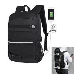 DOLIROX Skateboard Backpack Anti Theft Backpack Laptop School Bag with USB Charging Port & H ...