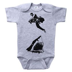 Baffle Shark Infant Onesie/SKATBOARDER VS. Shark/Unisex Bodysuit/Skateboarding (0-3M, Grey SS)