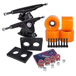 Longboard 180mm Trucks + 70mm Wheels + Bearings Combo SET (Solid / Orange / Black)