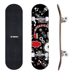 ENKEEO 32″ Skateboard Complete 9 Ply Maple Wood Double Kick Concave Skateboards, ABEC-9 Tr ...
