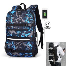 DOLIROX Skateboard Backpack Anti Theft Backpack Laptop School Bag with USB Charging Port & H ...