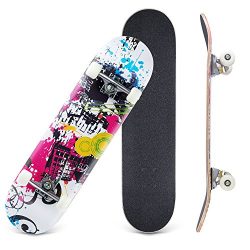 CCTRO Skateboards 31″ Pro Skateboard Complete, 8 Layer Maple Skateboard Deck for Extreme S ...