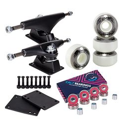 Cal 7 5.25 Inch Skateboard Trucks, 52mm Wheels, Plus Bearings Combo Set (Black Trucks, White Sku ...