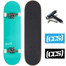 CCS Logo and Natural Wood Skateboard Completes – Fully Assembled (Mint Green, 7.75)