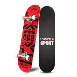 PUENTE 31 Inch Complete Skateboard – 8 Layer Canadian Maple Wood Double Kick Concave Skate ...