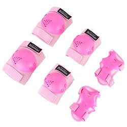 Bosoner Kids/Youth Rollerblade Roller Skates Cycling Knee Pads Elbow Pads (Pink, Medium(6-15 years))