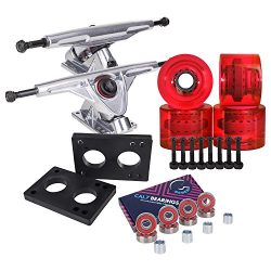 Cal 7 Longboard Truck and Wheel Combo Set (Silver truck with transparent red wheels)