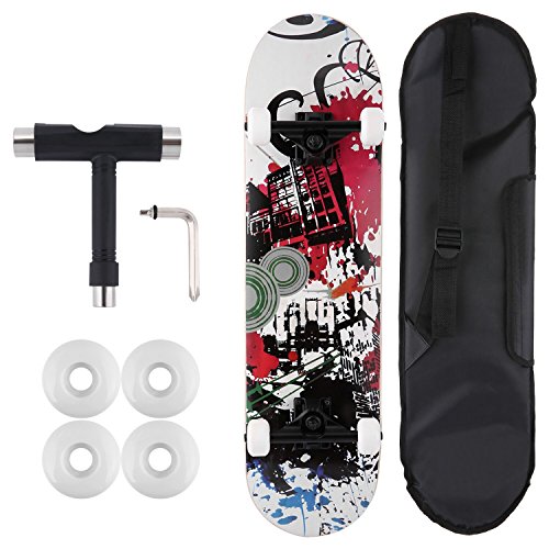 dongchuan 31″ Skateboard 9 Layer Maple Complete Tricks Skateboard with 4 Spare Wheels Carr ...