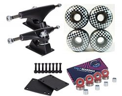 Cal 7 5.0 Inch Skateboard Trucks, 52mm Wheels, Plus Bearings Combo Set (Black Trucks, Black Chec ...