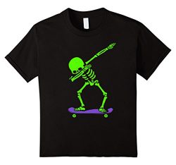 Kids Halloween Dabbing Skeleton SKATEBOARD T-Shirt Dab Skate GLOW 6 Black