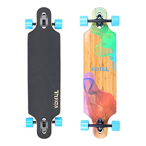 VOKUL Complete Longboard Skateboard Cruiser with 7-Ply Maple Wood and 1 Layer Bamboo Deck for Ki ...