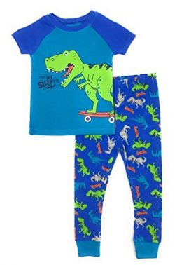 Baby and Toddler Boys Snug Fit Graphic Pajama Shirt and Pants Two-Piece Set (2T, Skateboarding Dino)