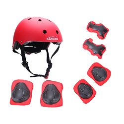 KAMUGO Kids Youth Adjustable Sports Protective Gear Set Safety Pad Safeguard (Helmet Knee Elbow  ...