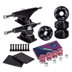 Cal 7 5.25 inch Skateboard Trucks, 52mm Wheels, Plus Bearings Combo Set (Black Trucks, Interstel ...