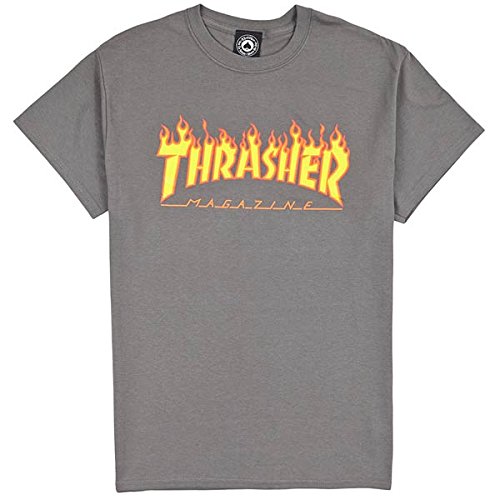Thrasher “Flame Logo” T-Shirt (Charcoal) (Large)