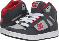 DC Boys’ Pure High-Top Skate Shoe, Grey/Grey/Red, 1 M M US Little Kid