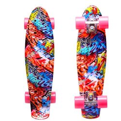 ENKEEO 22 Inch Cruiser Skateboard Plastic Banana Board with Bendable Deck and Smooth PU Casters  ...