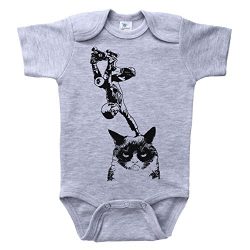 Baffle Cat Baby Onesie/Unisex Infant Bodysuit/Skateboarding CAT Plant/Skateboard (3-6M, Grey SS)