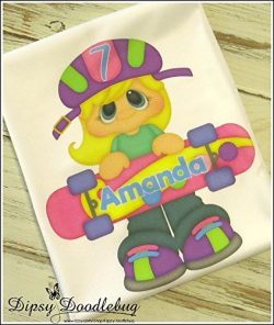 Girls Skateboard Personalized Birthday Shirt Any Number or Name Bright Bold Pinks and Purples