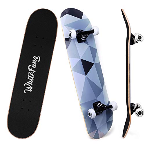 WhiteFang Skateboard 31 x 7.88 Skateboard Complete, 7 Layer Canadian Maple Double Kick Concave S ...