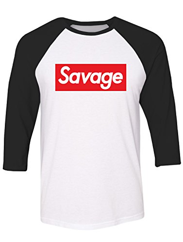 Manateez Men’s Savage Skateboarding Raglan Tee Shirt XL White/Black