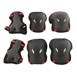 Physport Red Safety Protective Gear Keen,Elbow,Wrist 6 pcs Set Protective Pads Red and Black S Size