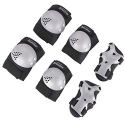 Bosoner Kids/Youth Rollerblade Roller Skates Cycling Knee Pads Elbow Pads (Silver Black, Medium( ...