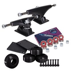 Cal 7 5.25 Inch Skateboard Trucks, 52mm Wheels, Plus Bearings Combo Set (Black Trucks, Black Wheels)