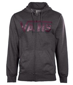 Vans Men’s Classic Logo Full Zip Skateboarding Hoodie-Dark Gray/Plum-Large