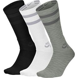 Nike SB Dry Crew SX5760 Skateboarding Socks (3 Pair) (Large, Black/White/Dk Grey Heather)