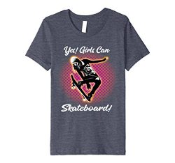 Kids Yes Girls Can Skateboard Funny Skateboarding Skater Shirt 10 Heather Blue